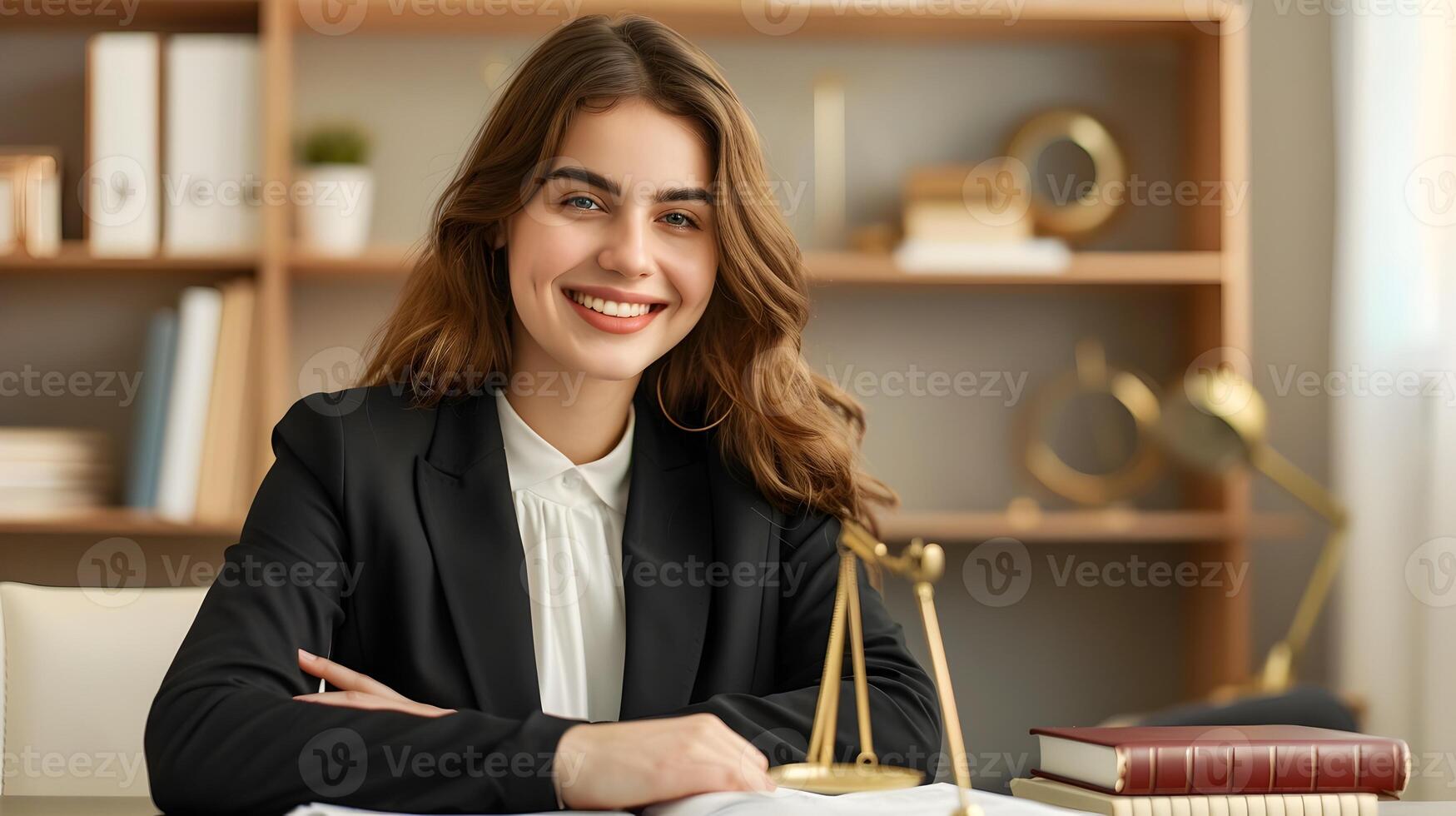 Happy Young Paralegal Excels in Colorful Office Environment Demonstrating Professional Skills and Positivity photo