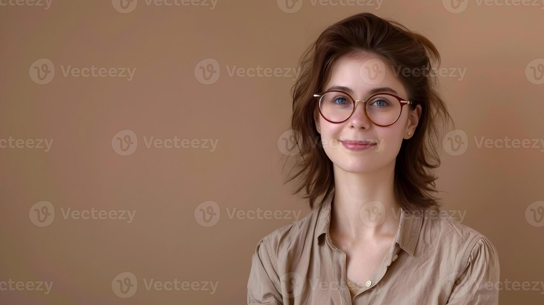 Trustworthy Young Caretaker Exuding Joy and Competence in a Colorful Portrait photo