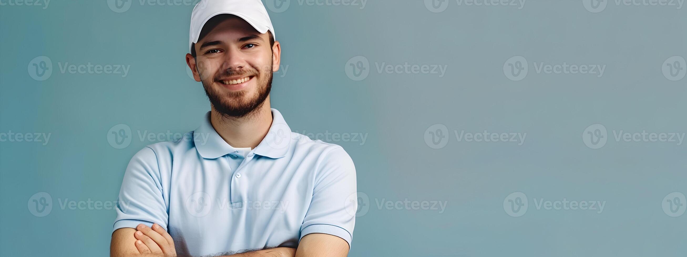 Thriving Young Golf Professional Exuding Enthusiasm and Expertise in a Colorful Portrait photo