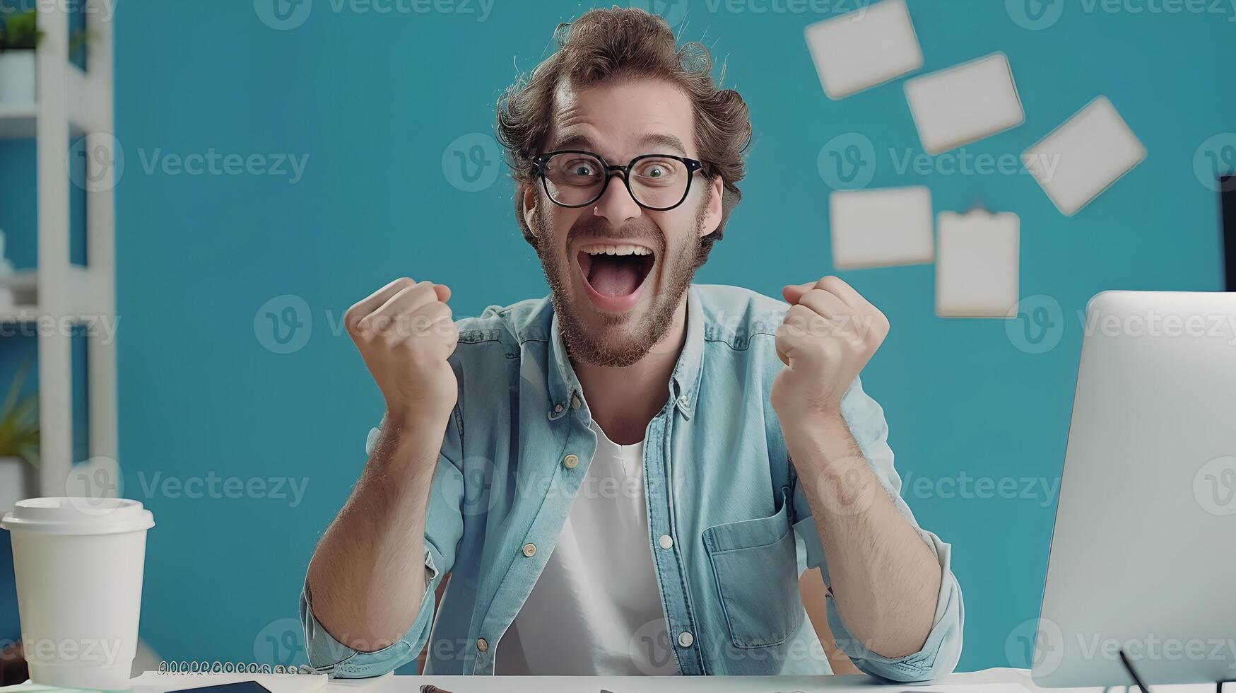 Thriving Young Marketing Manager Exuding Joy in a Modern Office photo