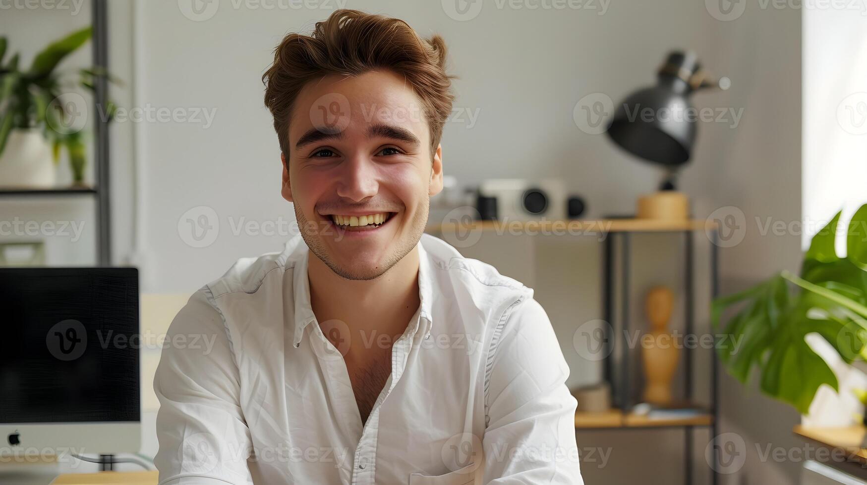 Young Marketing Director Radiating Joy While Working on Successful Campaign Strategies photo