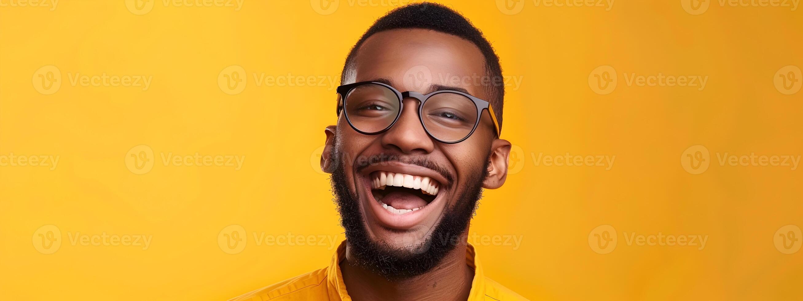 Confident and Motivated Young Business Professional Smiling in Yellow Background photo