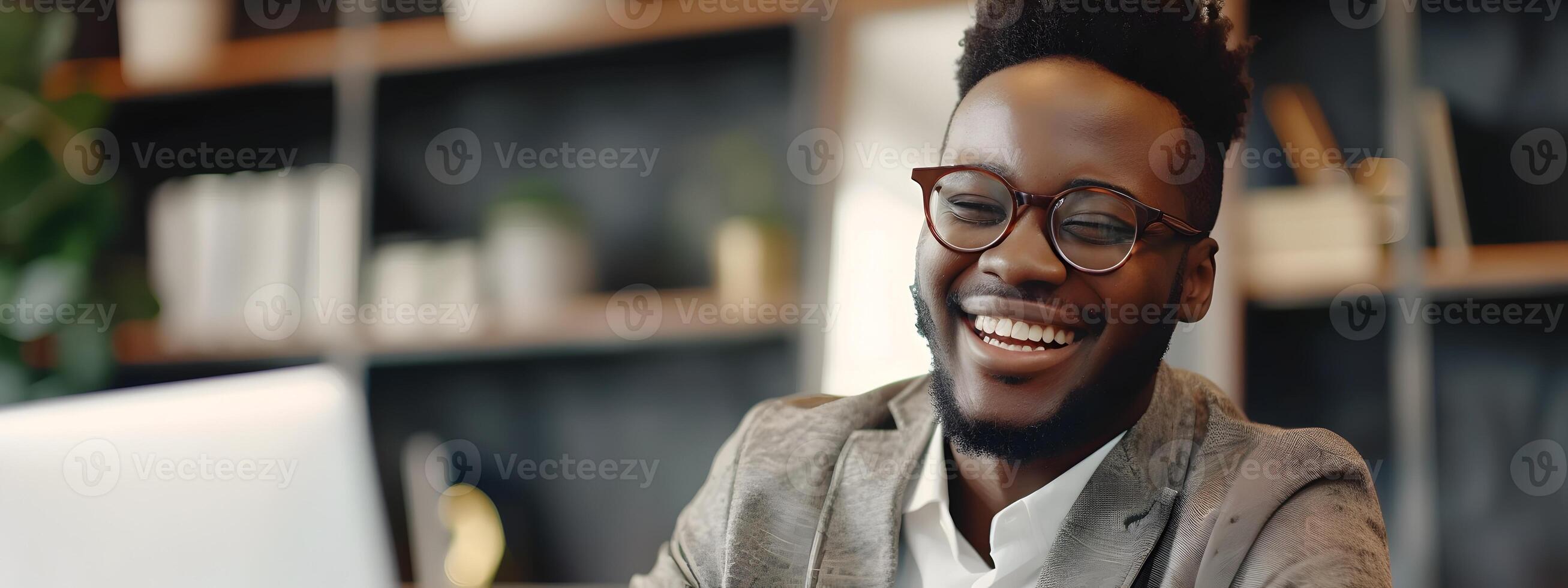 Confident Young Program Manager Discussing Project in Cozy Office photo