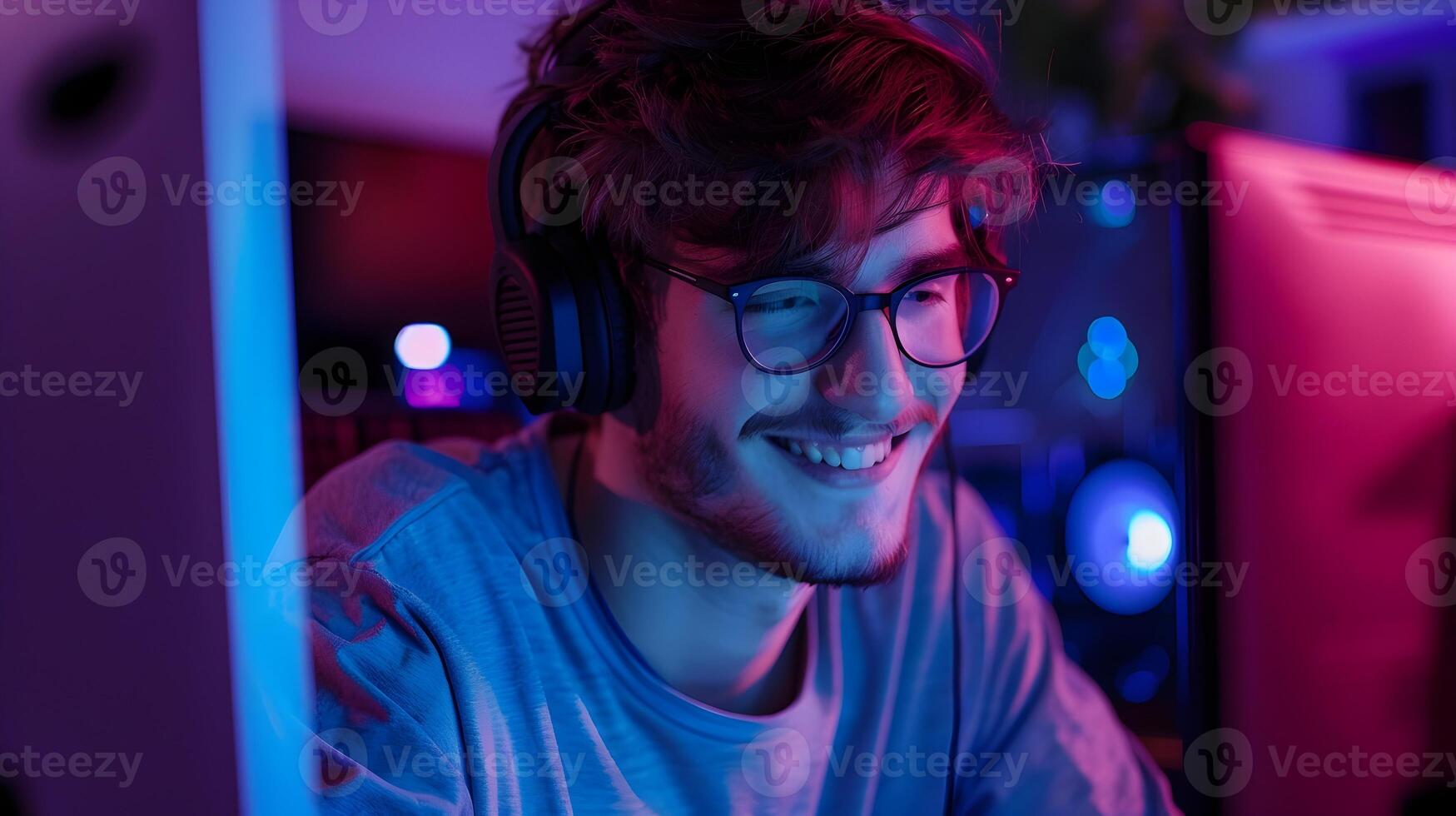 Enthusiastic Computer Scientist Embracing Innovative Digital Workspace photo