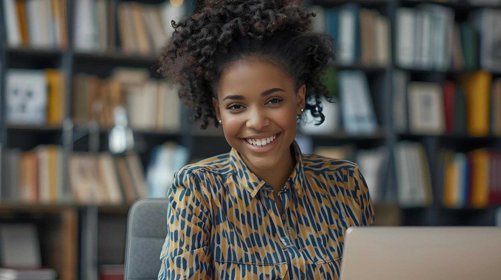 Cheerful Young Professional Browsing Books in Library photo