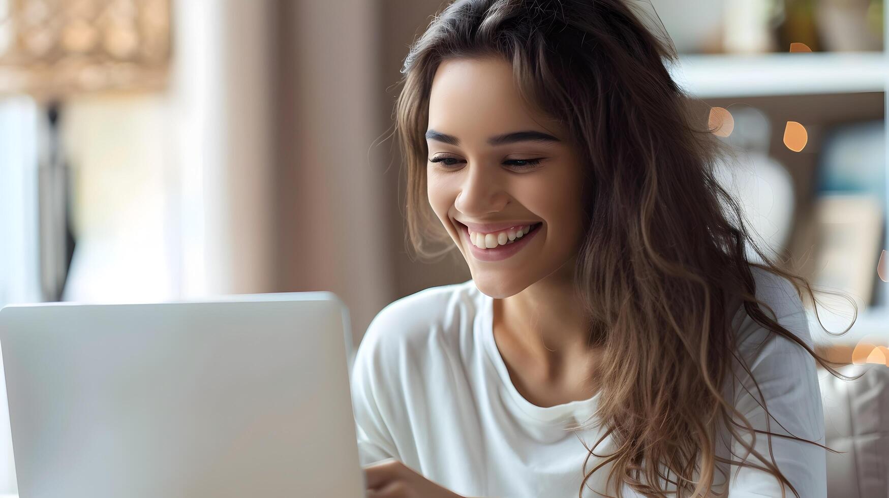Cheerful Young Professional Working at her Desk with a Laptop photo