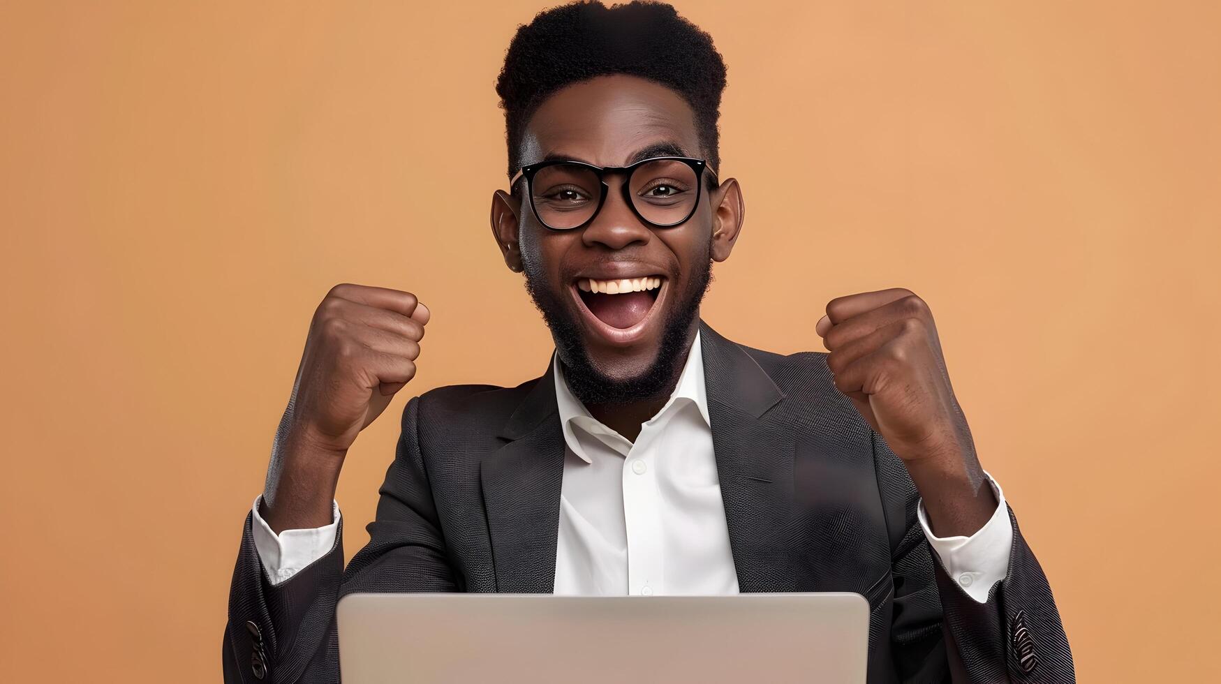 Enthusiastic Young Business Professional Celebrates Success at Work photo