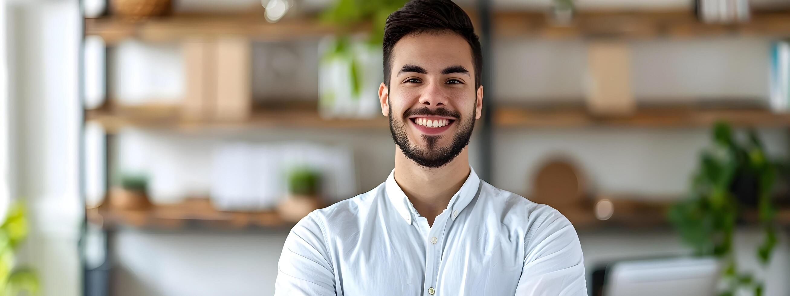 Confident Young Business Executive Smiling in Office Environment photo