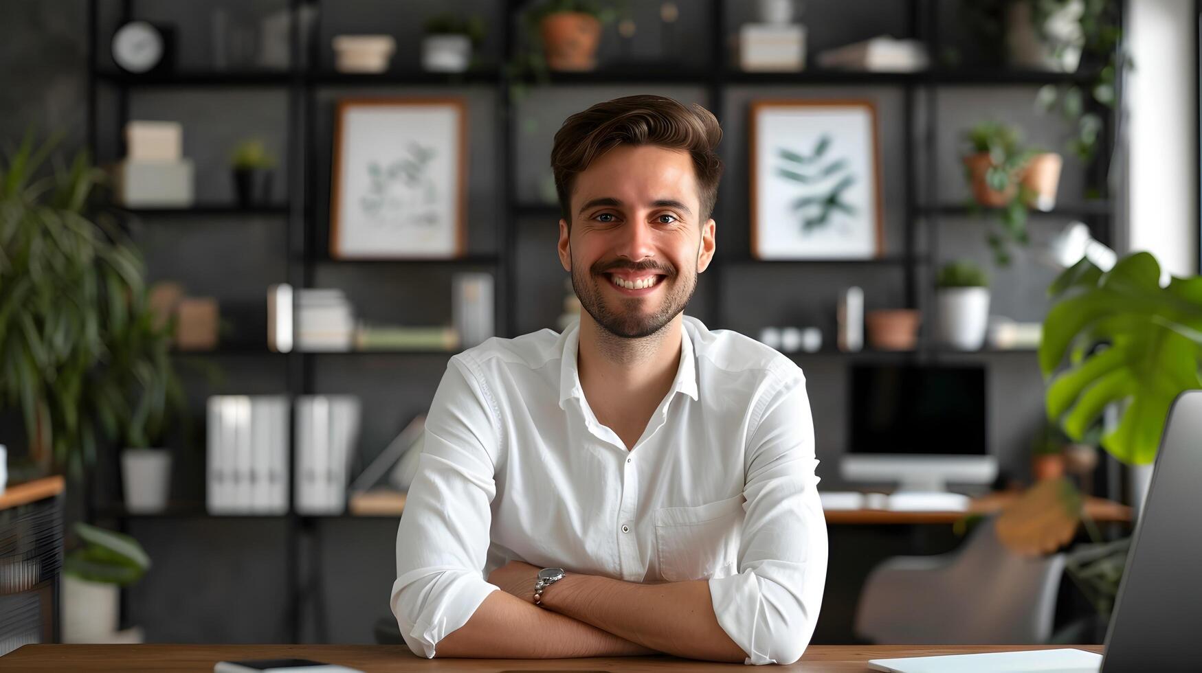 Confident Young Director of Inside Sales Smiling in Modern Office photo