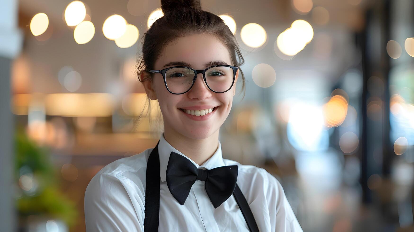 Friendly Young Concierge at Hotel Front Desk Assisting Customers with Warm Smile photo