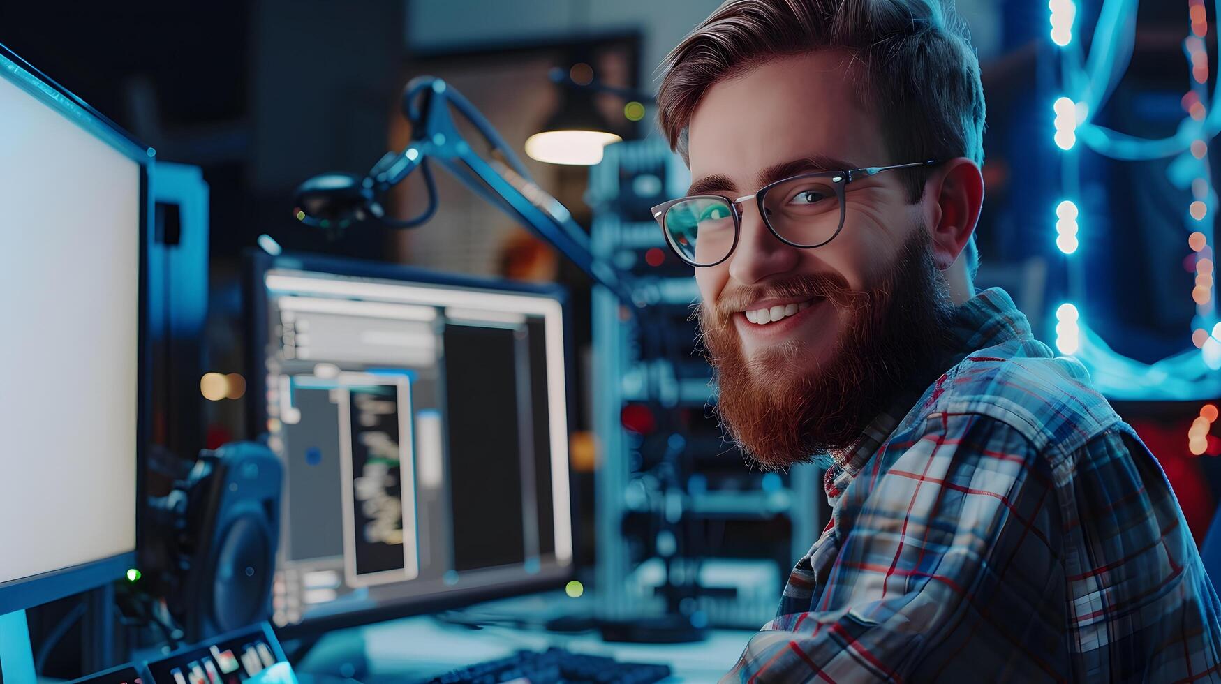 Hardworking Tech Professional Joyfully Engaged in Computer Work photo