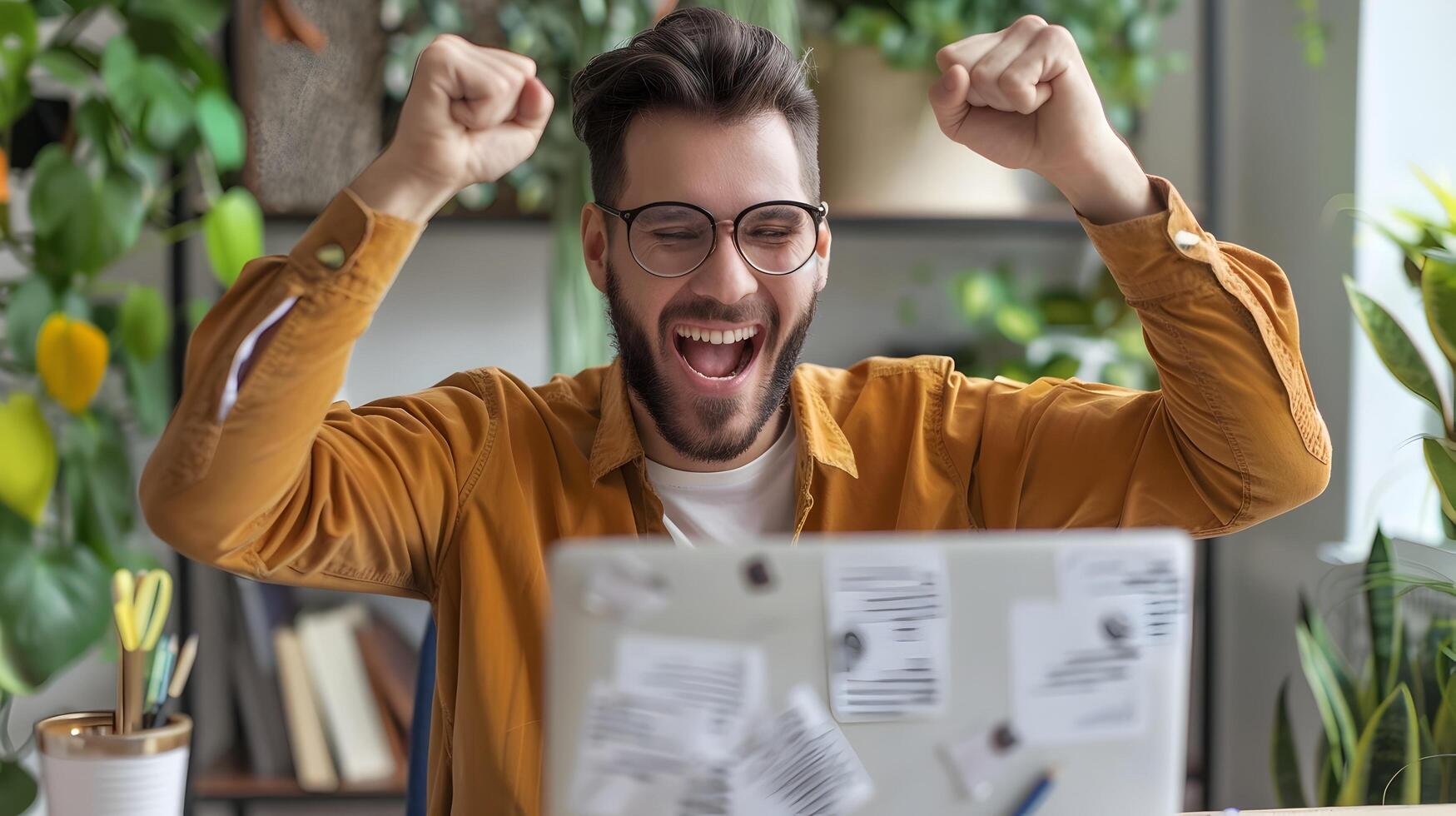 Thrilled Young Business Consultant Celebrates Professional Achievements photo