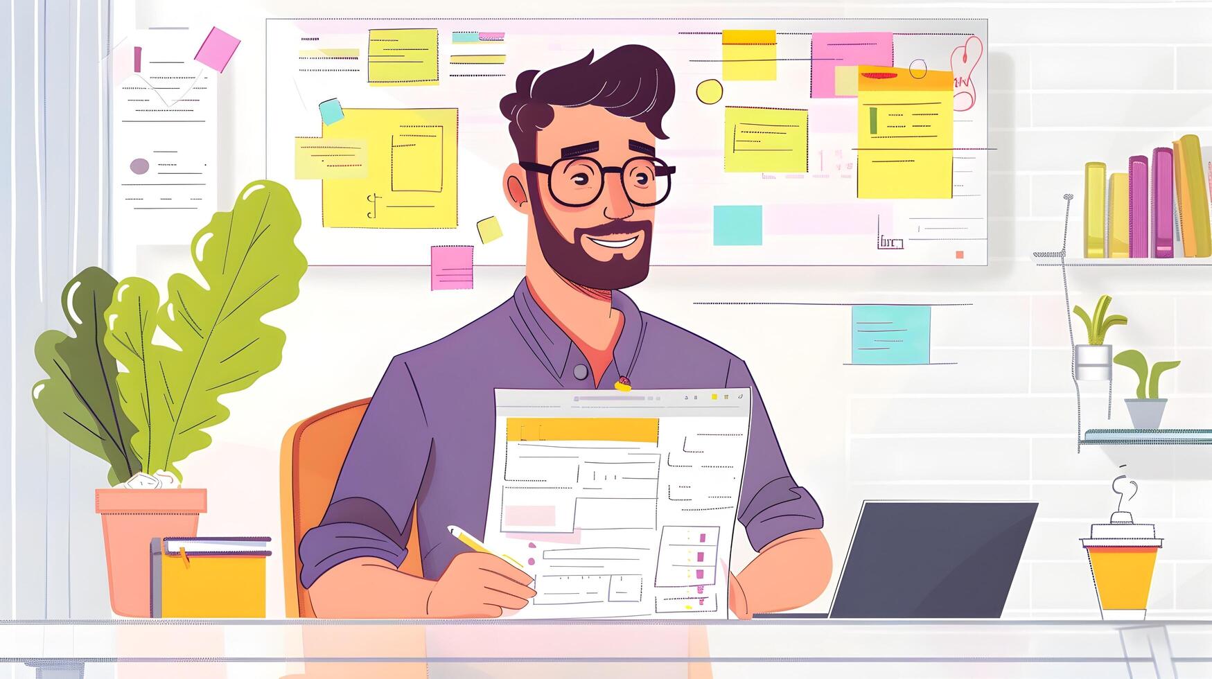 Young Scrum Master Strategizing and Collaborating in a Modern Workspace photo