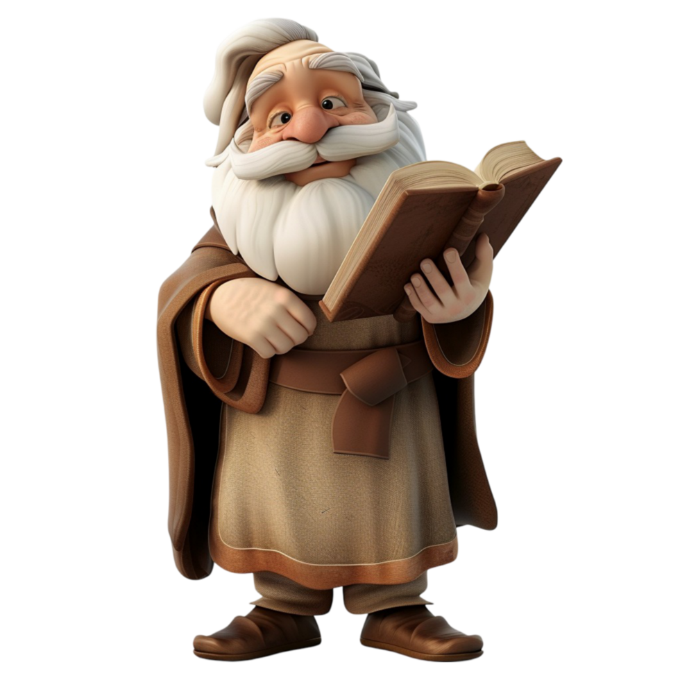 Cartoon Santa Claus Holding A Book On Transparent Background. png