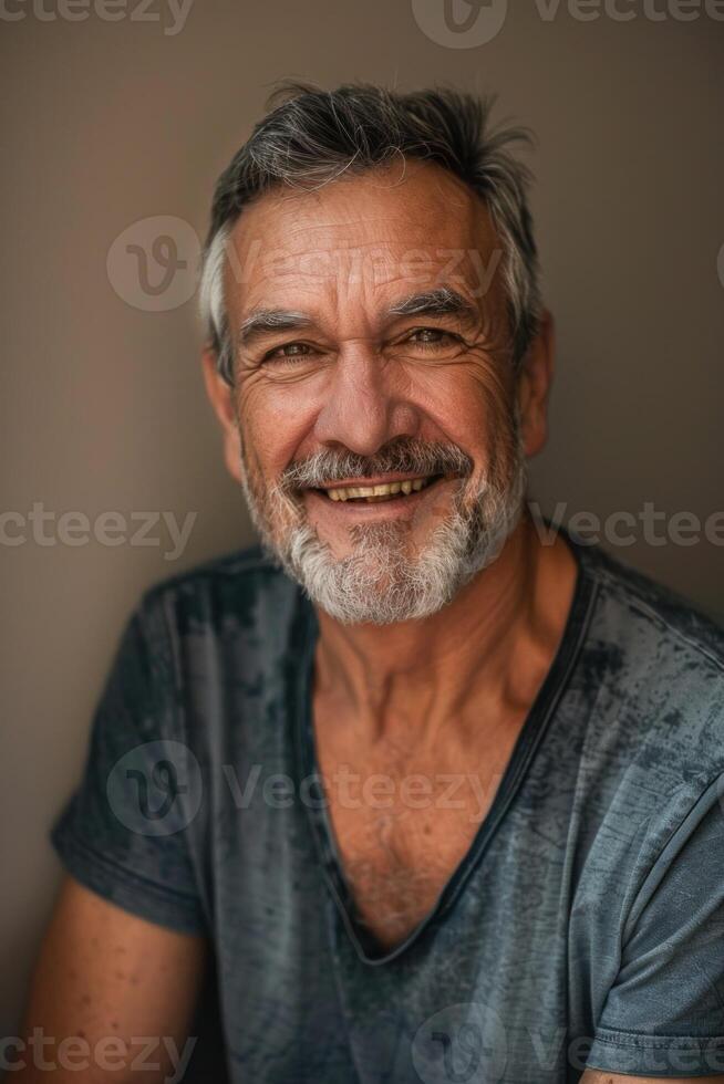 Portrait of a happy senior man with a warm smile and casual style photo
