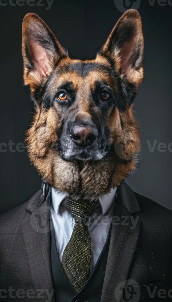 Corporate german shepherd in suit and tie photo