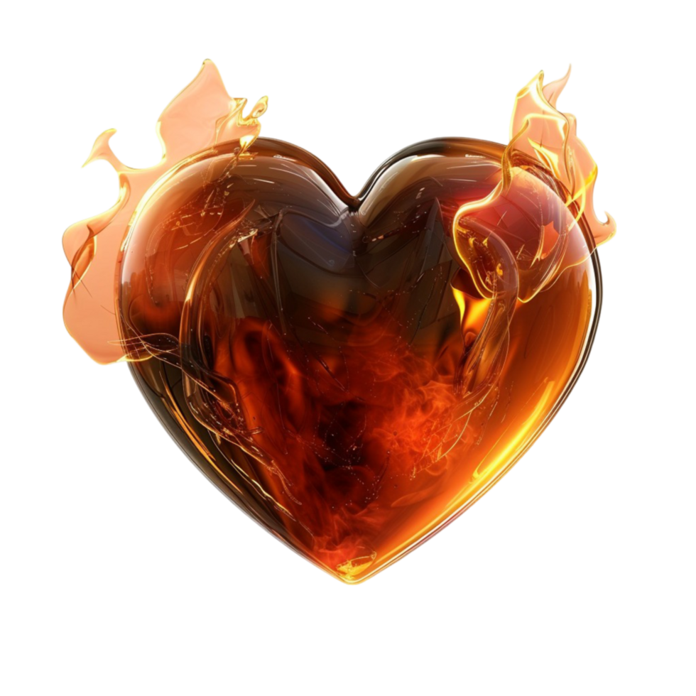 Heart with Flames on Transparent Background. png