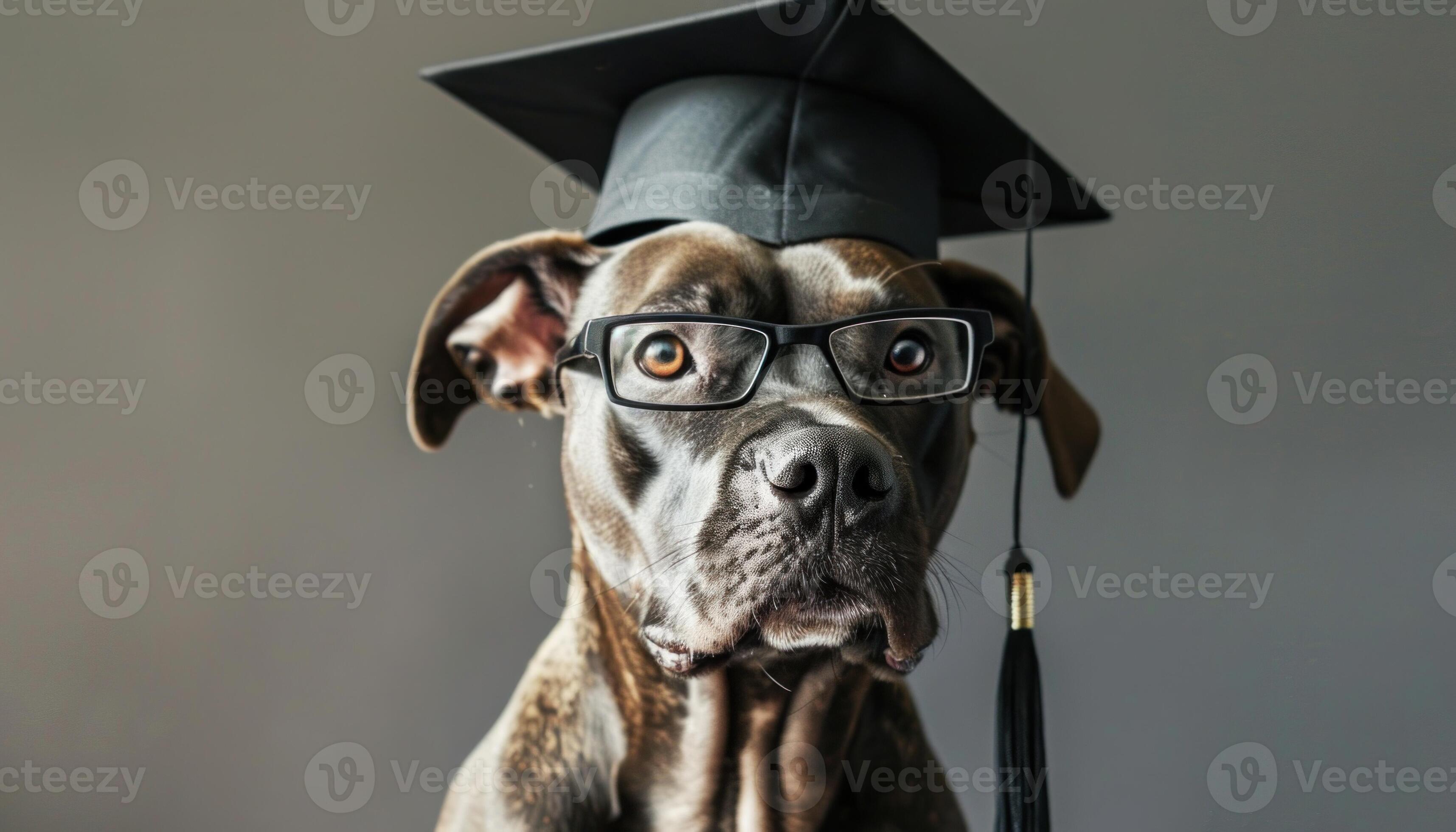 Scholarly pooch dog in graduation cap and glasses 47269584 stock photo