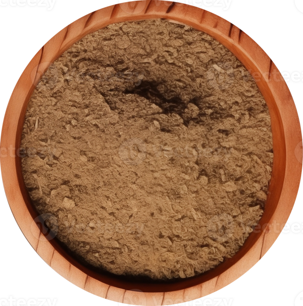 Coriander powder spice in wooden bowl png