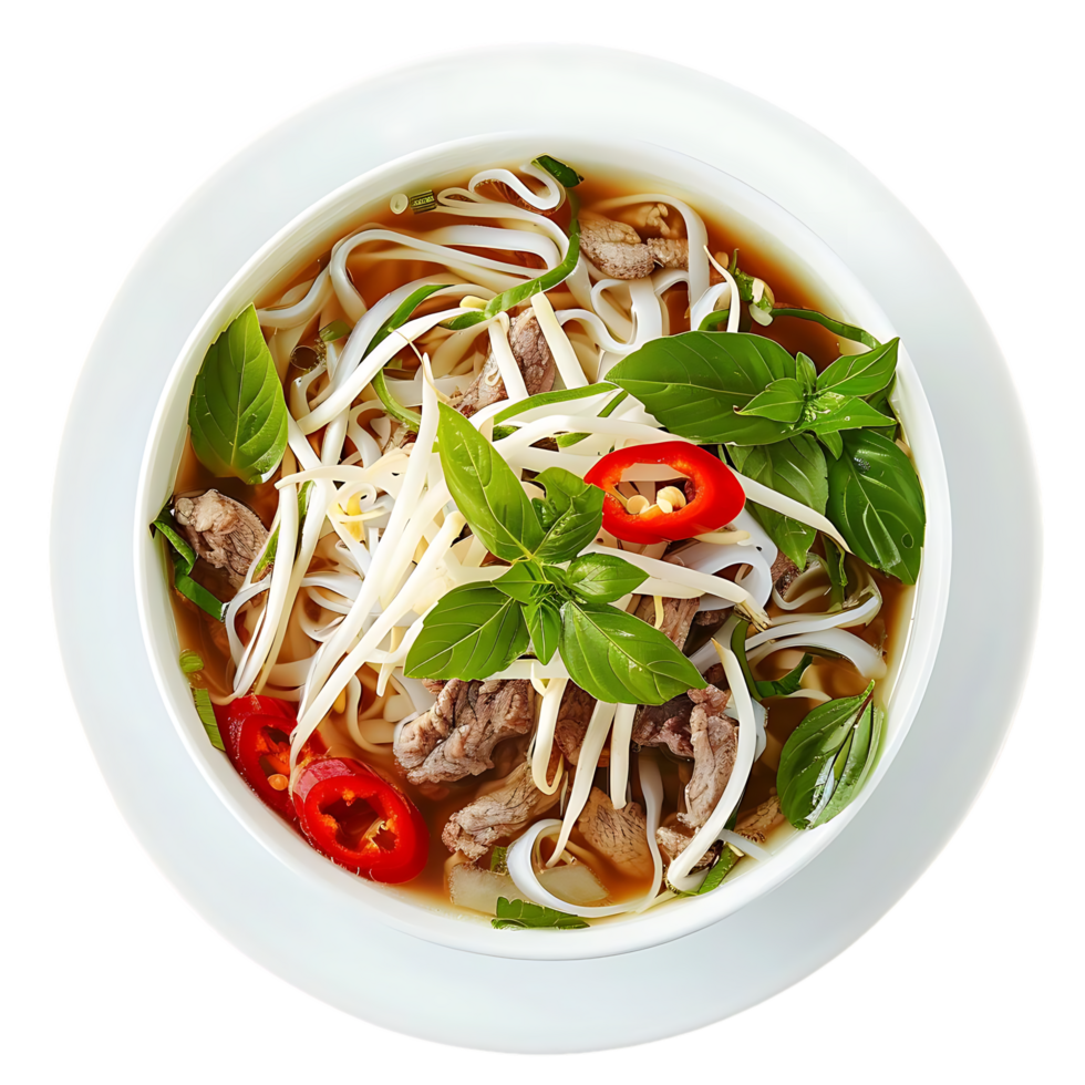 Bowl of Pho with Beef, Basil, and Bean Sprouts - Food Photography png