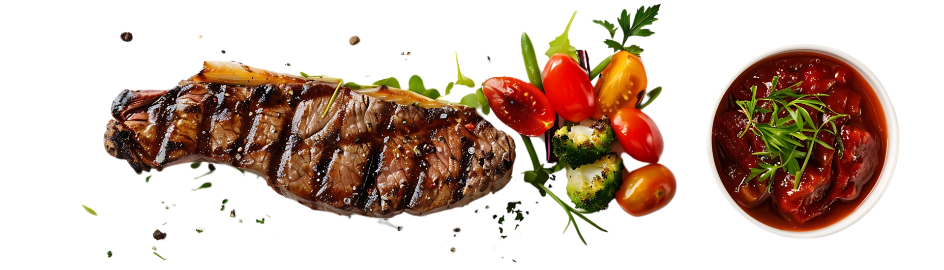 Grilled Steak with Tomato Salsa and Vegetables - Realistic Food Photography png