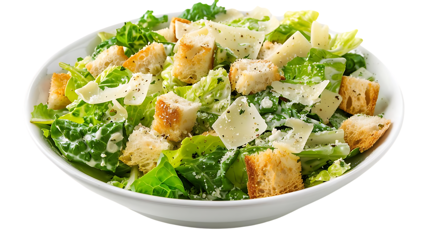 Caesar Salad with Croutons, Parmesan Cheese, and Dressing - Food Photography png