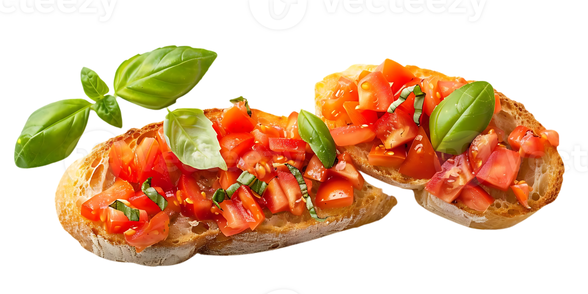 Photo of Two Slices of Bruschetta with Tomatoes and Basil png