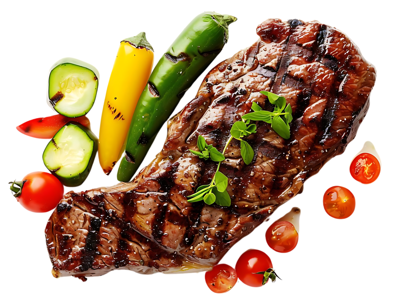 Grilled Steak with Vegetables and Herbs - Realistic Food Image png
