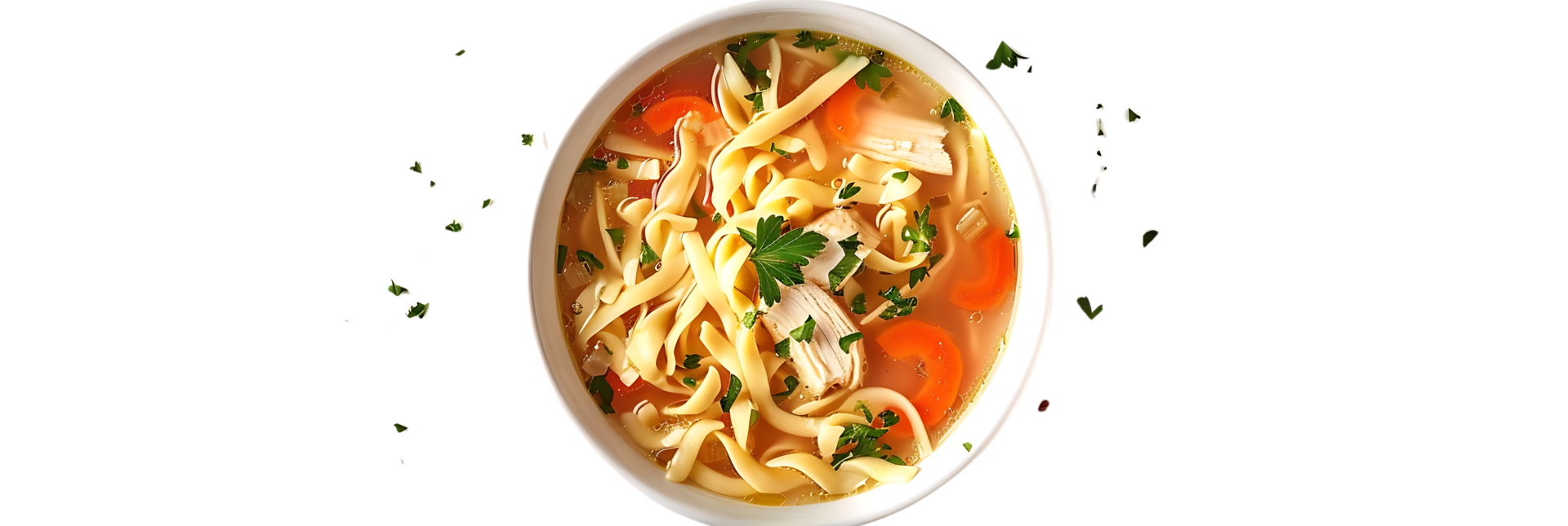 Chicken Noodle Soup in a White Bowl with Parsley and Carrots - Photo png