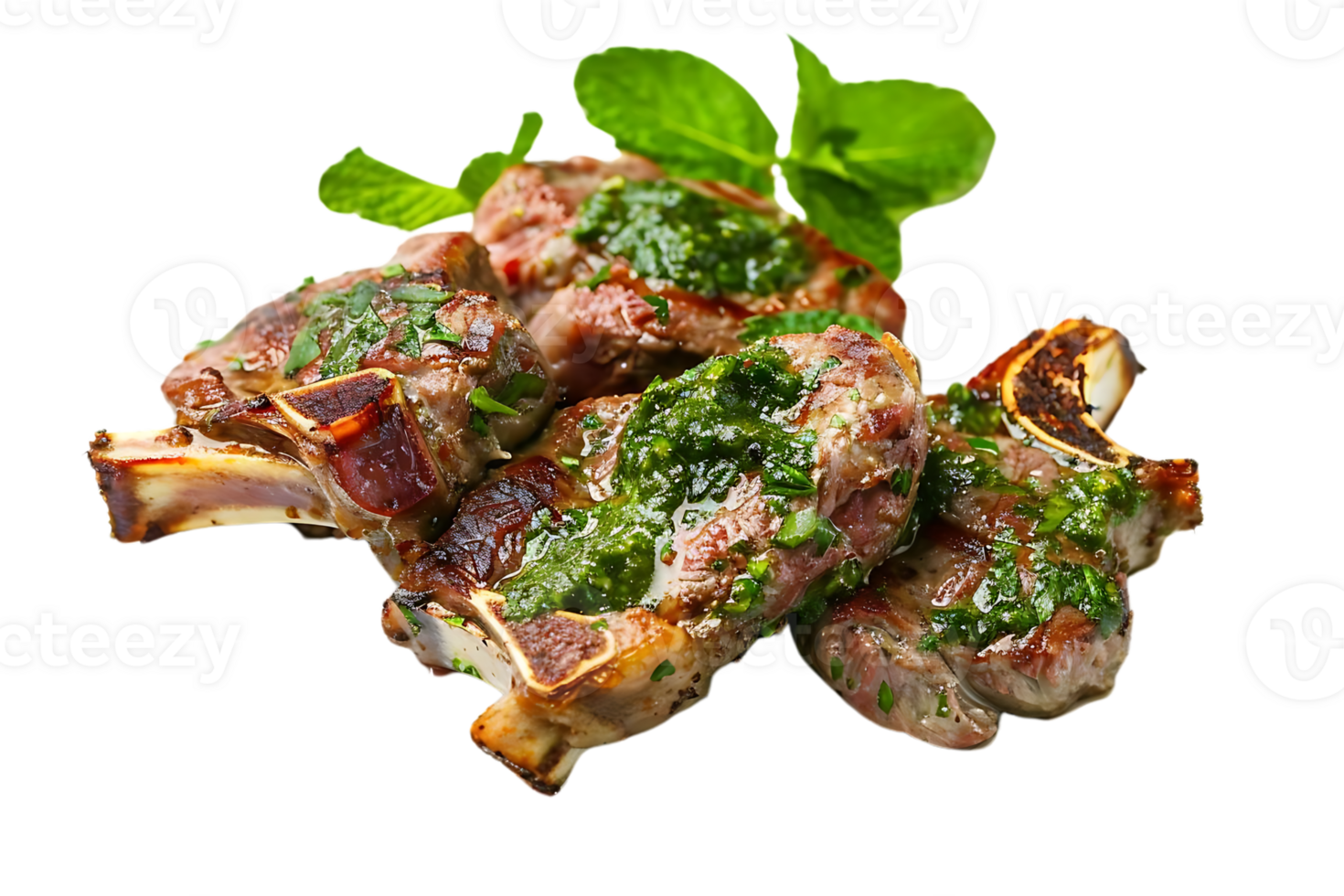 Grilled Lamb Chops with Herb Sauce - Realistic Food Image png