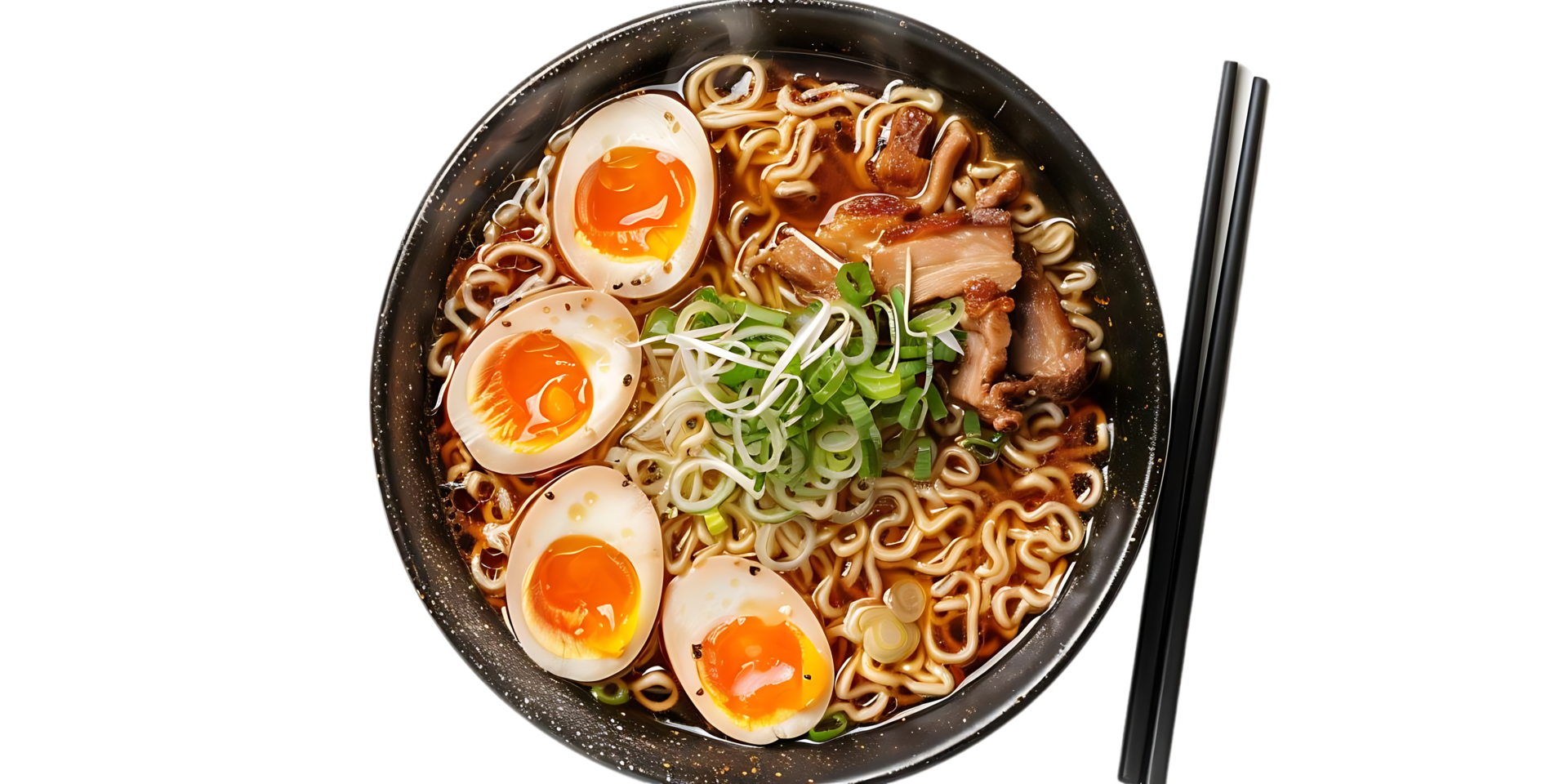 Delicious Ramen with Soft-Boiled Eggs, Pork, and Green Onions - Photo png