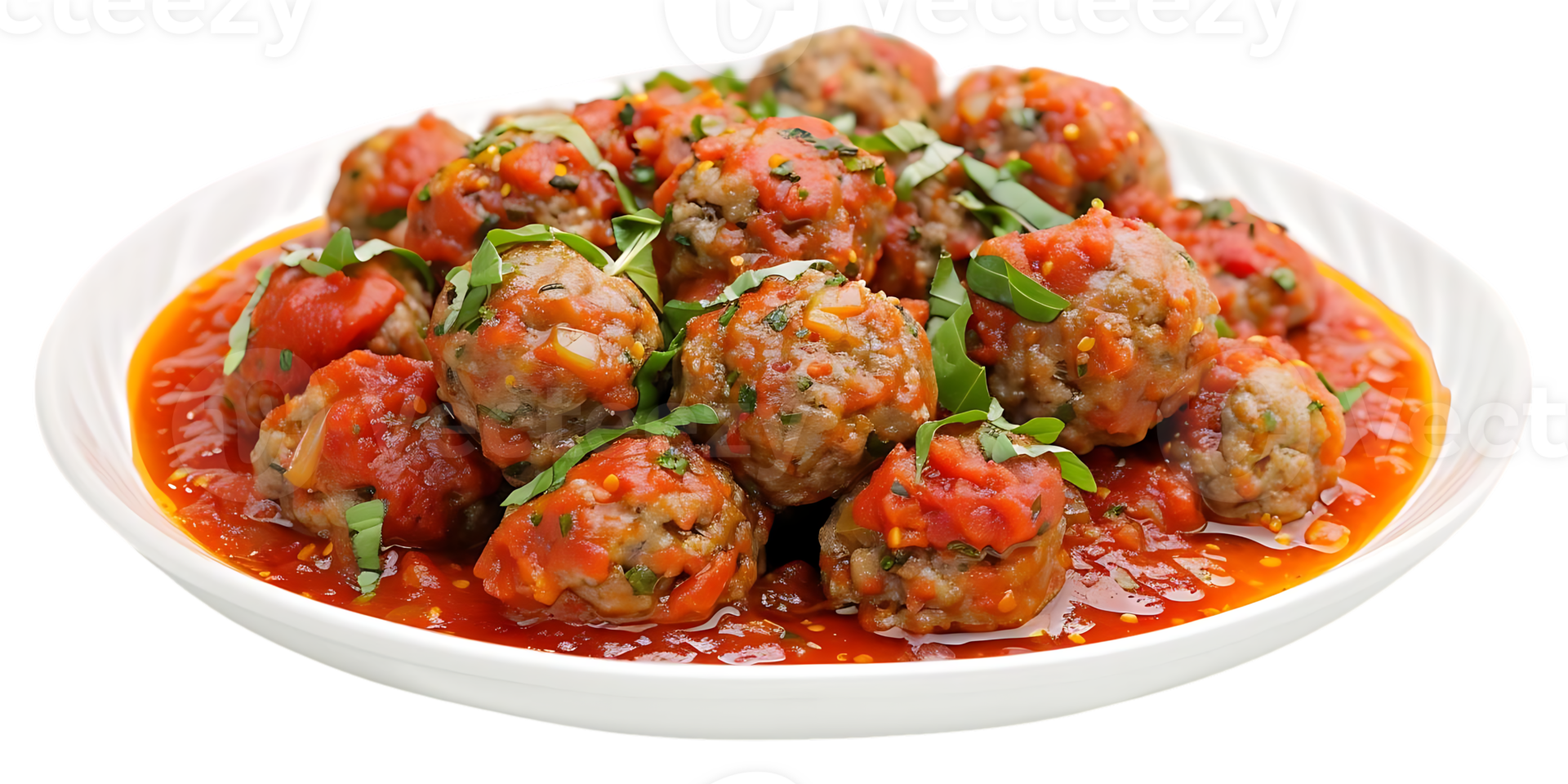 Delicious Italian Meatballs in Red Sauce with Basil - Food Photography png