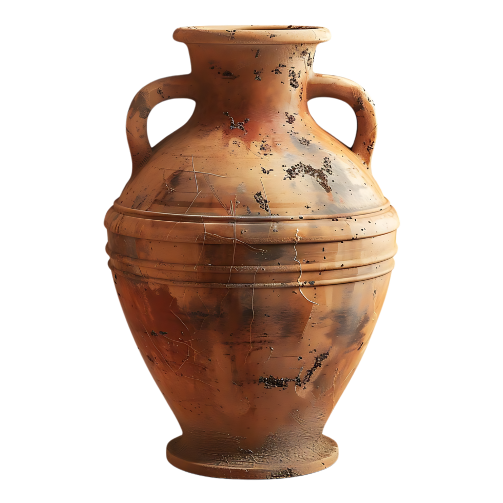 Ancient Clay Vase with Handles and Distressed Finish png