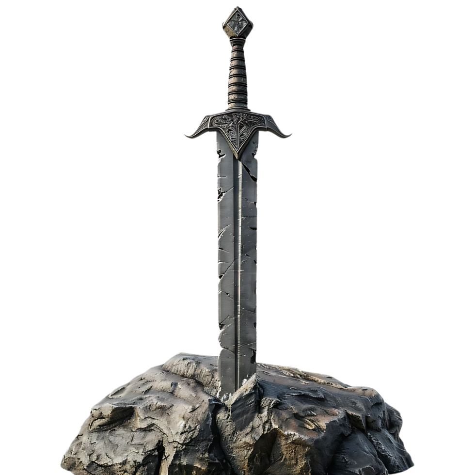Medieval Sword in a Rock 3D Render png