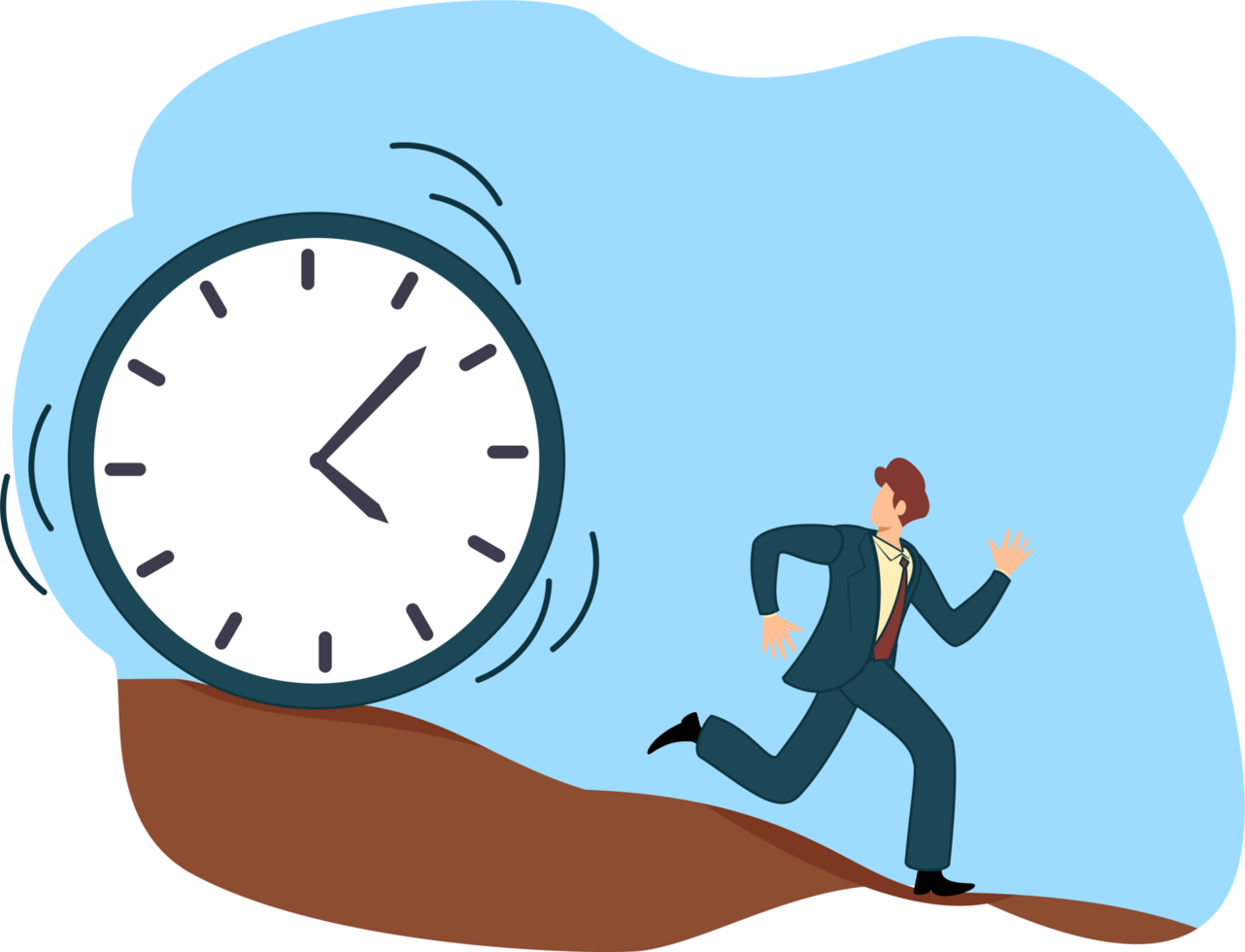 time management concept and run out of time work deadline or tried businessman running away from falling rolling huge clock down hill 47270708 PNG