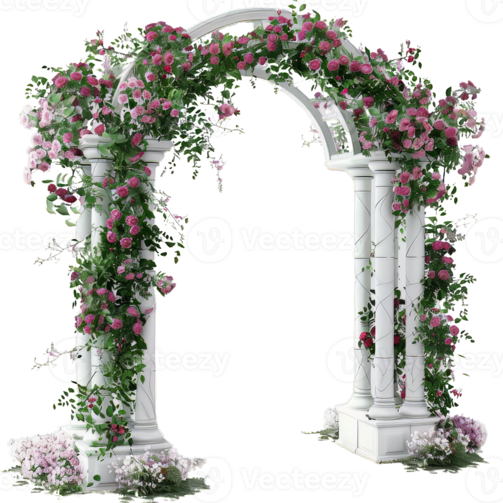 The wedding gate with column arch structure looks very elegant and mysterious, with high detail. Exquisite decorative roses png