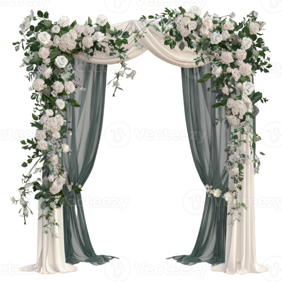 Modern Luxurious Wedding Arch Design with Elegant White Daisy Borders for a Romantic and Warm Atmosphere png