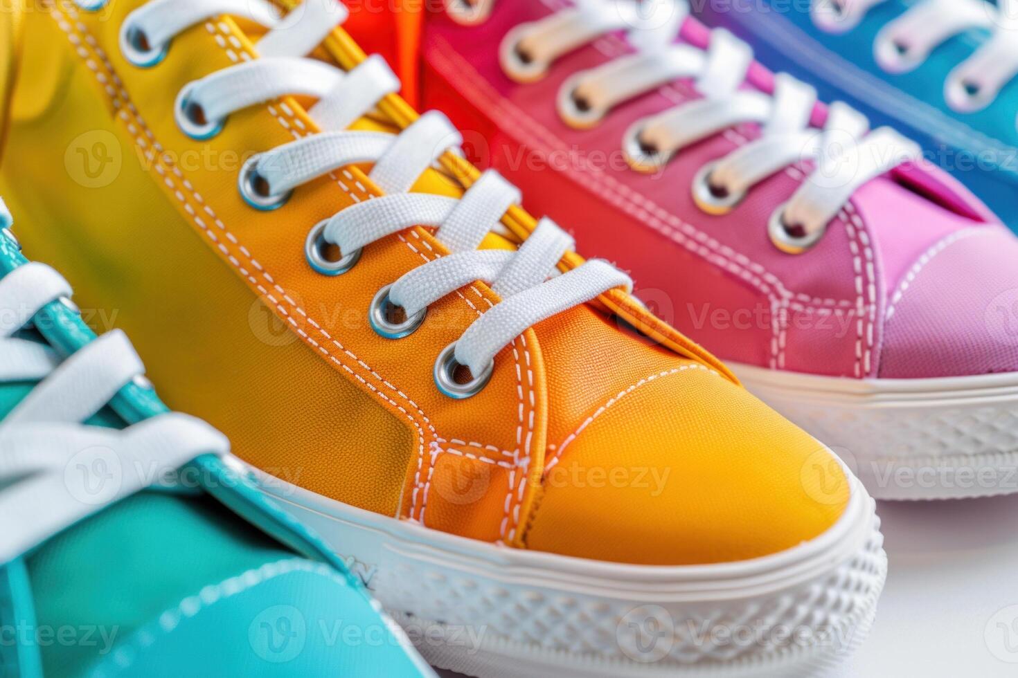 Stylish sneakers in vibrant colors with intricate stitching, ideal for fashionforward and active individuals photo