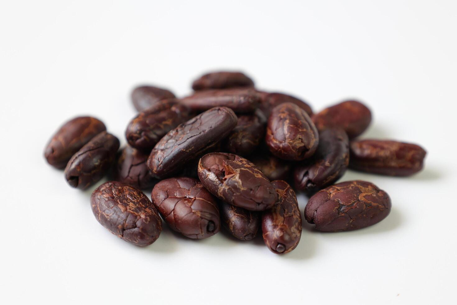 Roasted cocoa beans isolated on white background photo