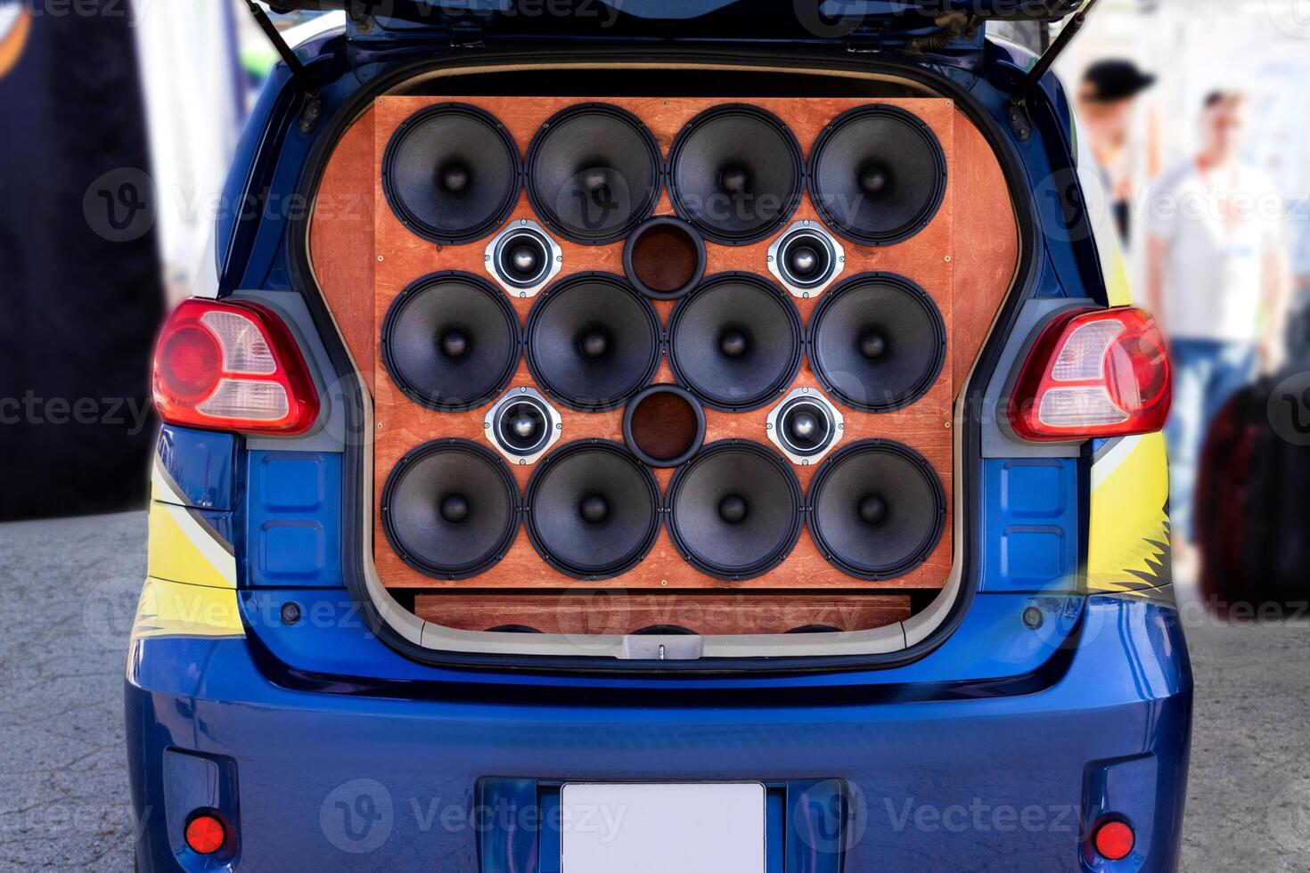 Audio system in the car. Powerful audio speakers are installed in the trunk of the car. photo