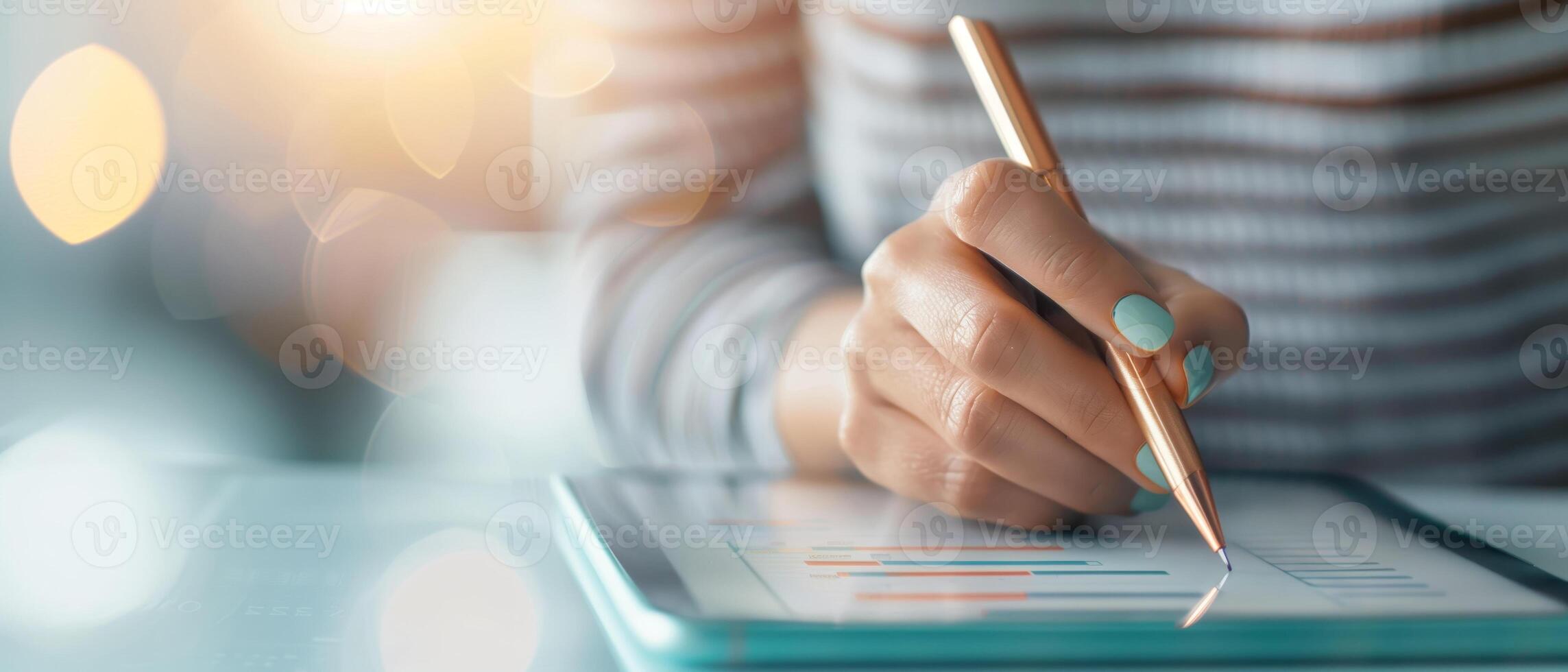 Close-up of a person writing on a tablet with a stylus pen, focusing on hand and technology. Perfect for work, study, or design themes. photo