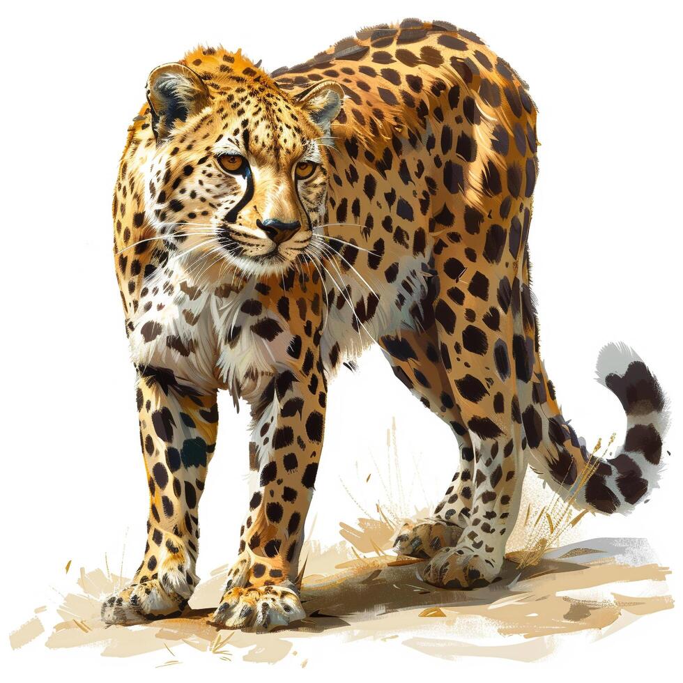a painting of a leopard standing on a white background photo