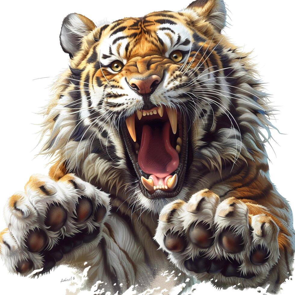 a tiger is roaring with its mouth open photo