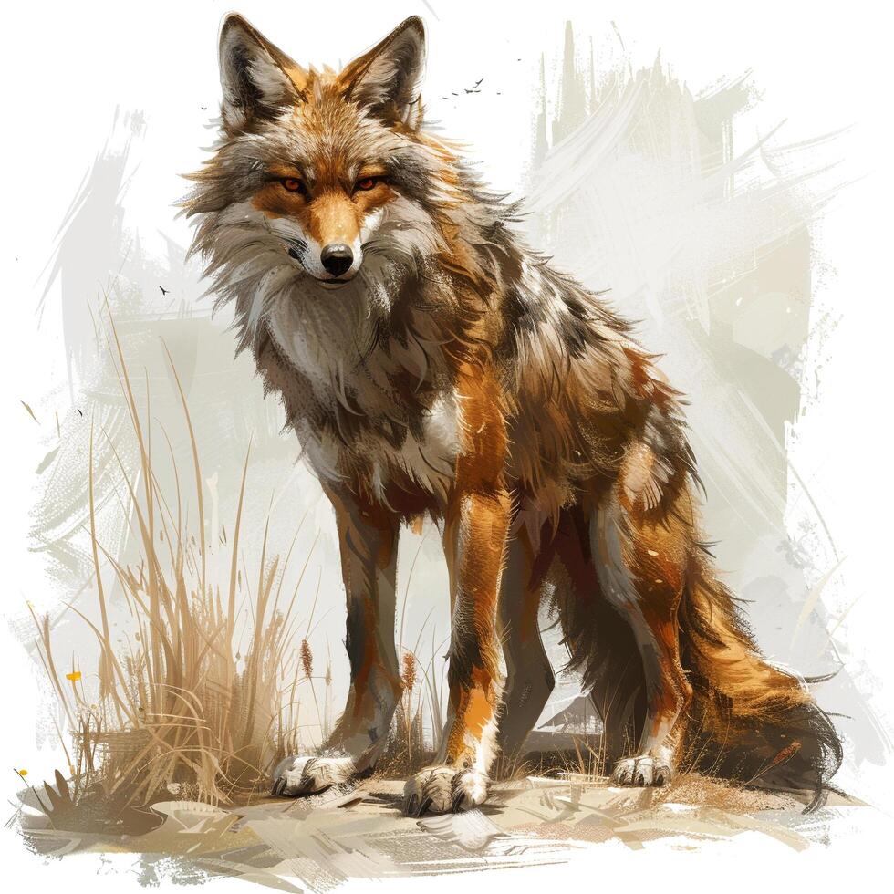 a painting of a fox standing in the grass photo