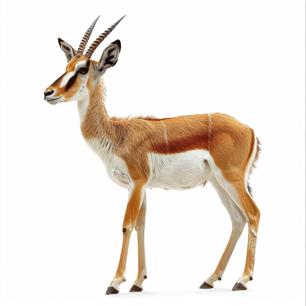 a gazelle standing in front of a white background photo