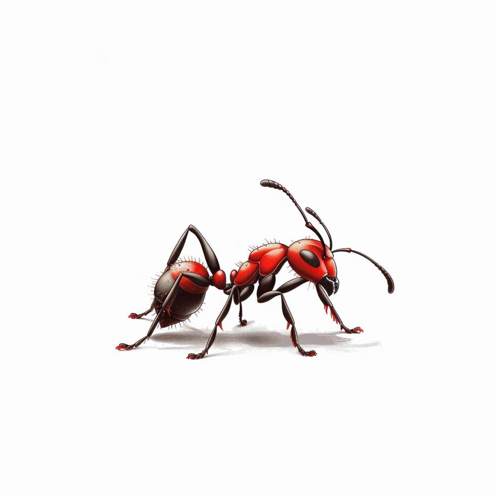 a red ant with black legs and a black body photo