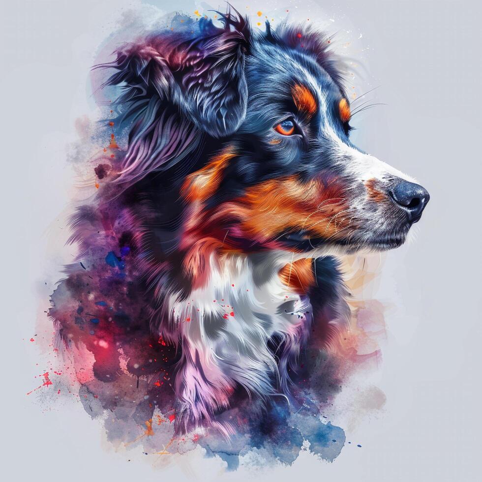 a dog portrait in watercolor on a white background photo