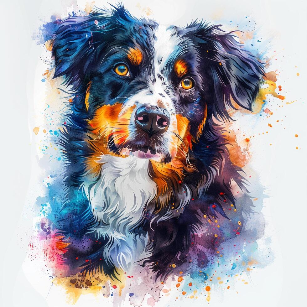 a dog is painted in watercolor on a white background photo
