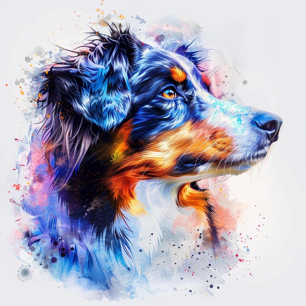 a dog is painted in watercolor on a white background photo