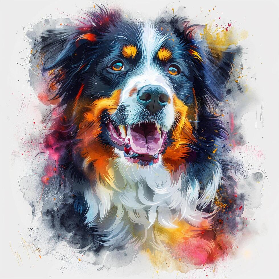 a dog is painted in watercolor on a white background photo